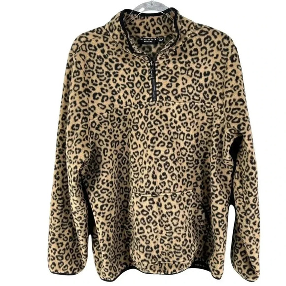 Susan Graver Weekend Womens XL Leopard Print Pullover Shacket Kangaroo Pocket - Picture 3 of 16